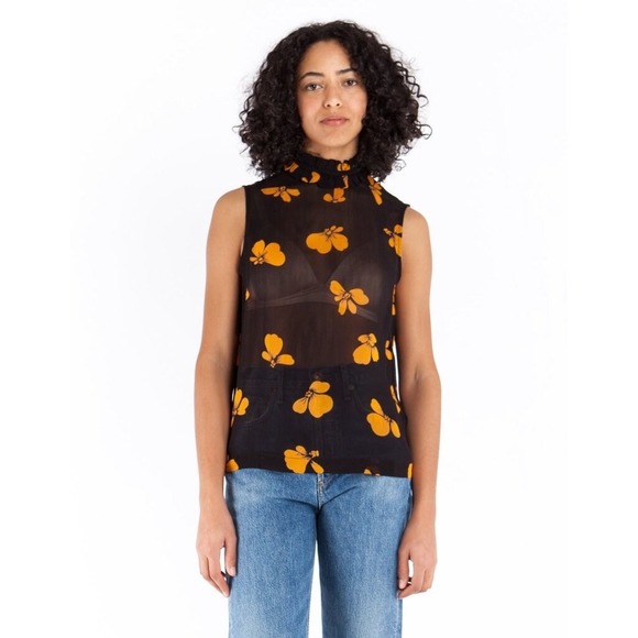 Ganni Tops - Ganni Fairfax Georgette Sleeveless Top Floral Blouse in Black Size 38 M US 6
